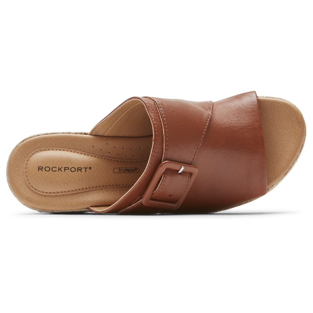 Rockport Womens Slides Brown - Lyla Buckle - UK 028-NOXMJS